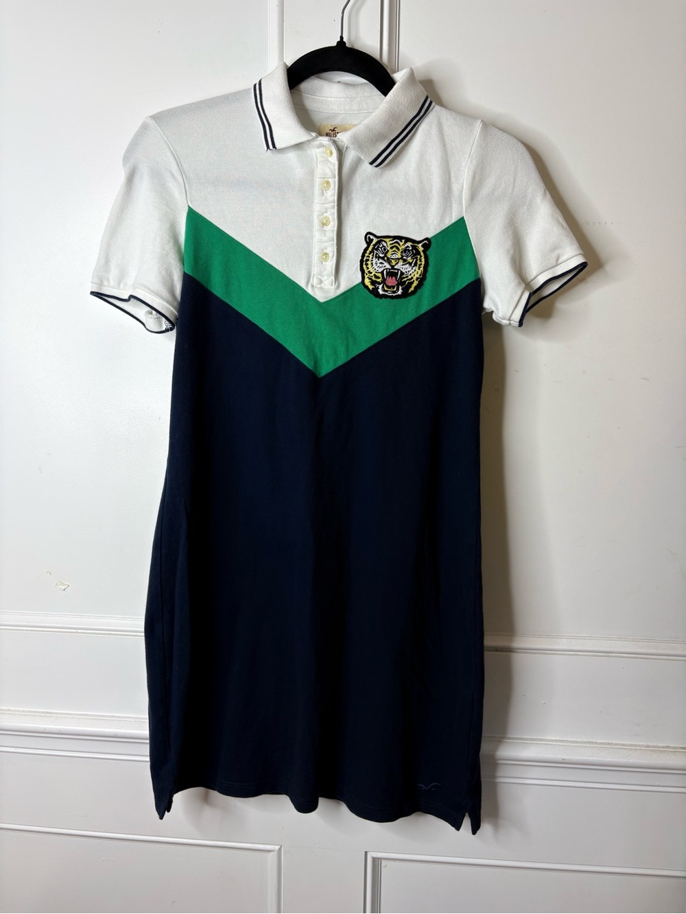 Hollister Polo Dress with Tiger Patch - White, Green, Navy